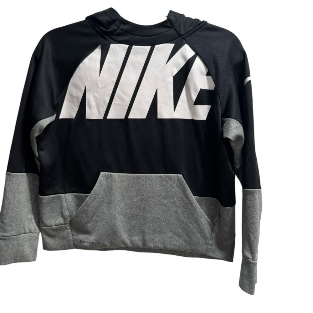 Nike Dri-FIT Black Colorblock Cropped Hoodie Pullover Sweatshirt, size Large (Y)